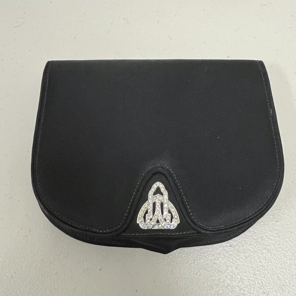 Anne Klein Calderon black satin clutch bag strap crystal deco vintage new - Picture 2 of 5